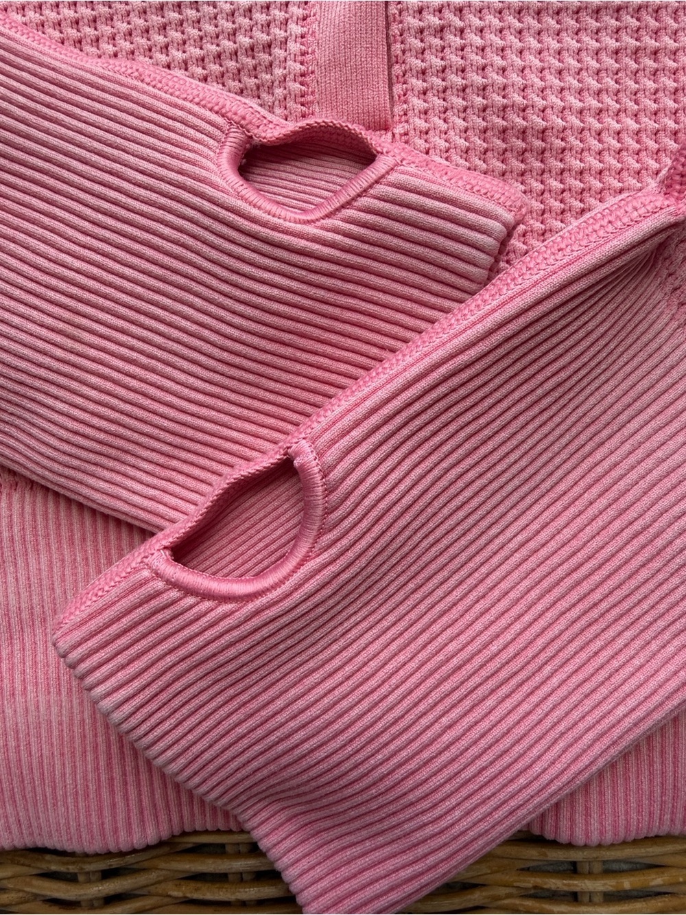aerie Pink Waffle-Knit Scoop Henley Sweater - Picture 4 of 7